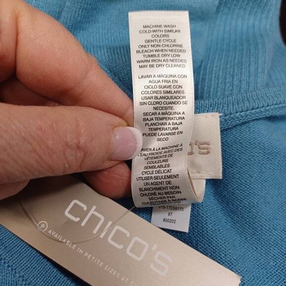 Chicos Sweater Vast Skies Pocket Detail Blue Pullover Womens Small NEW - Picture 6 of 8